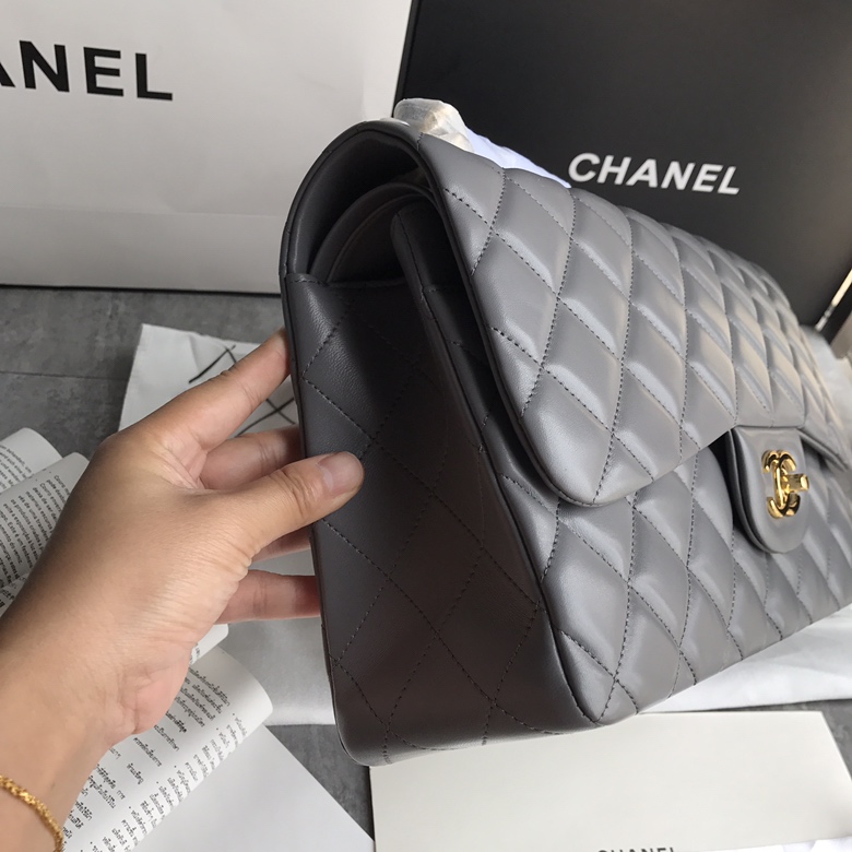Ch@nel Flap Bag-Lambskin-Gold-30CM