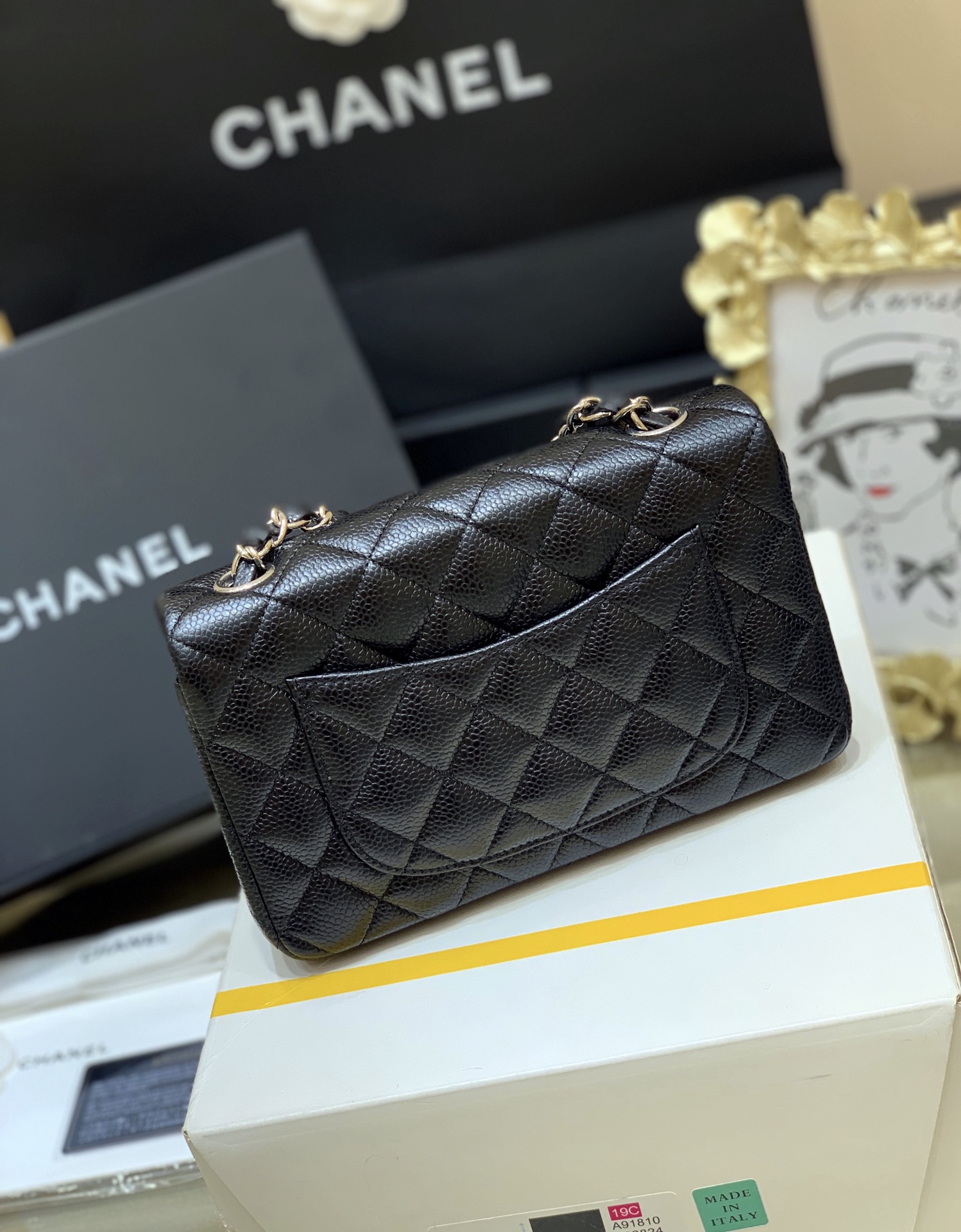 Ch@nel Flap Bag-Caviar-Silver Hardware-20CM