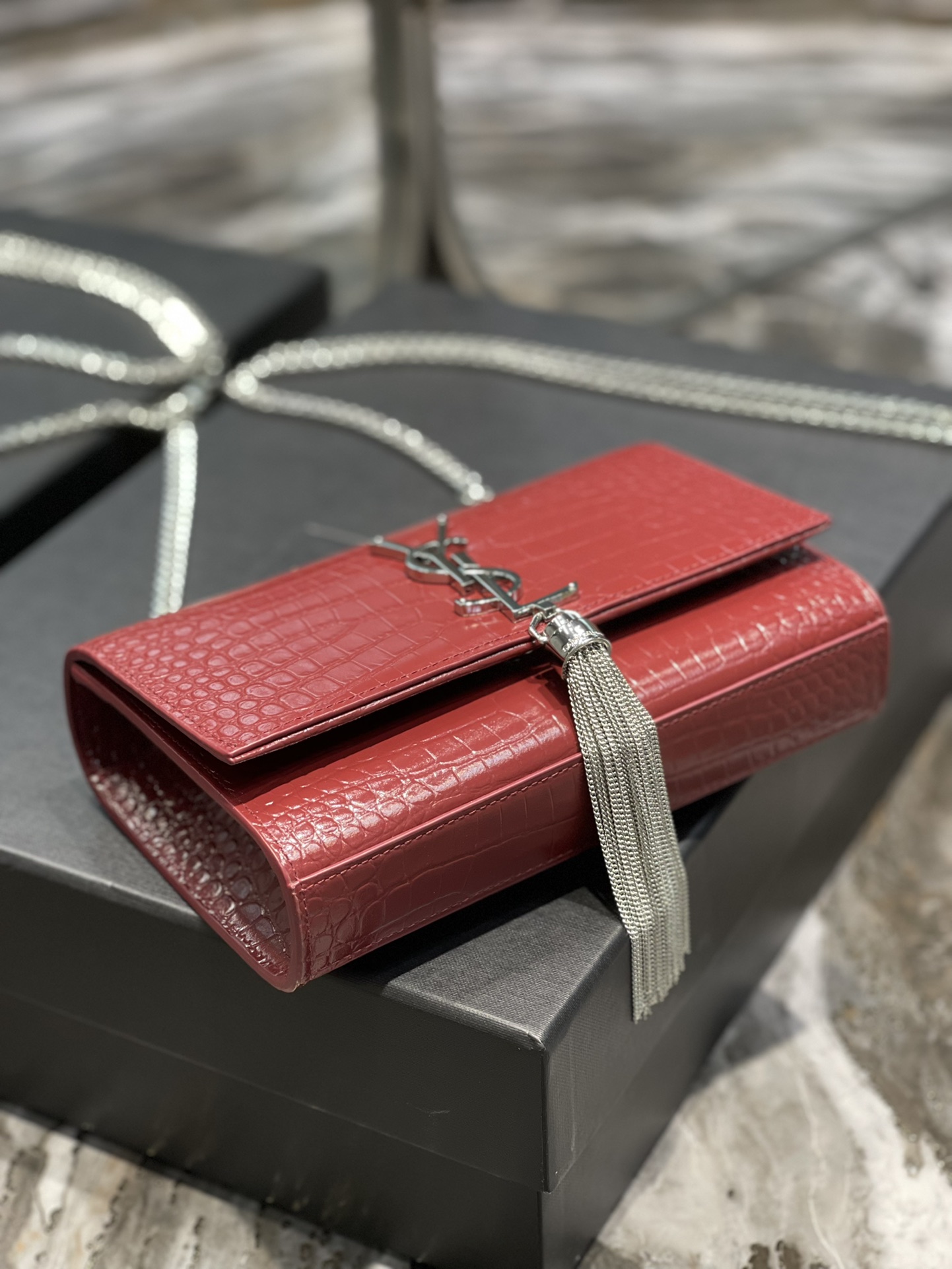 Y*L kate medium with tassle in crocodile leather-20x13.5x5.5ccm