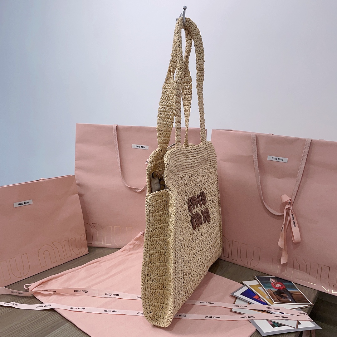 M*um*u crochet raffia tote bag-38.5x 40 x10cm